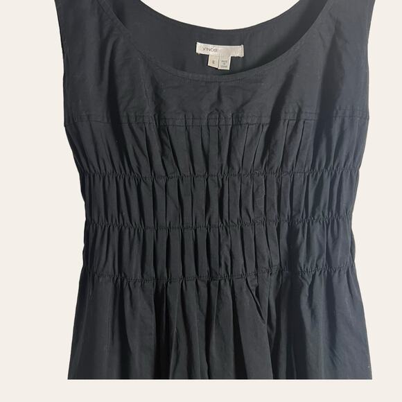 Vince Black Poplin Sleeveless Scoop Neck Smocked Waist Midi Dress Size 8 - Picture 4 of 9